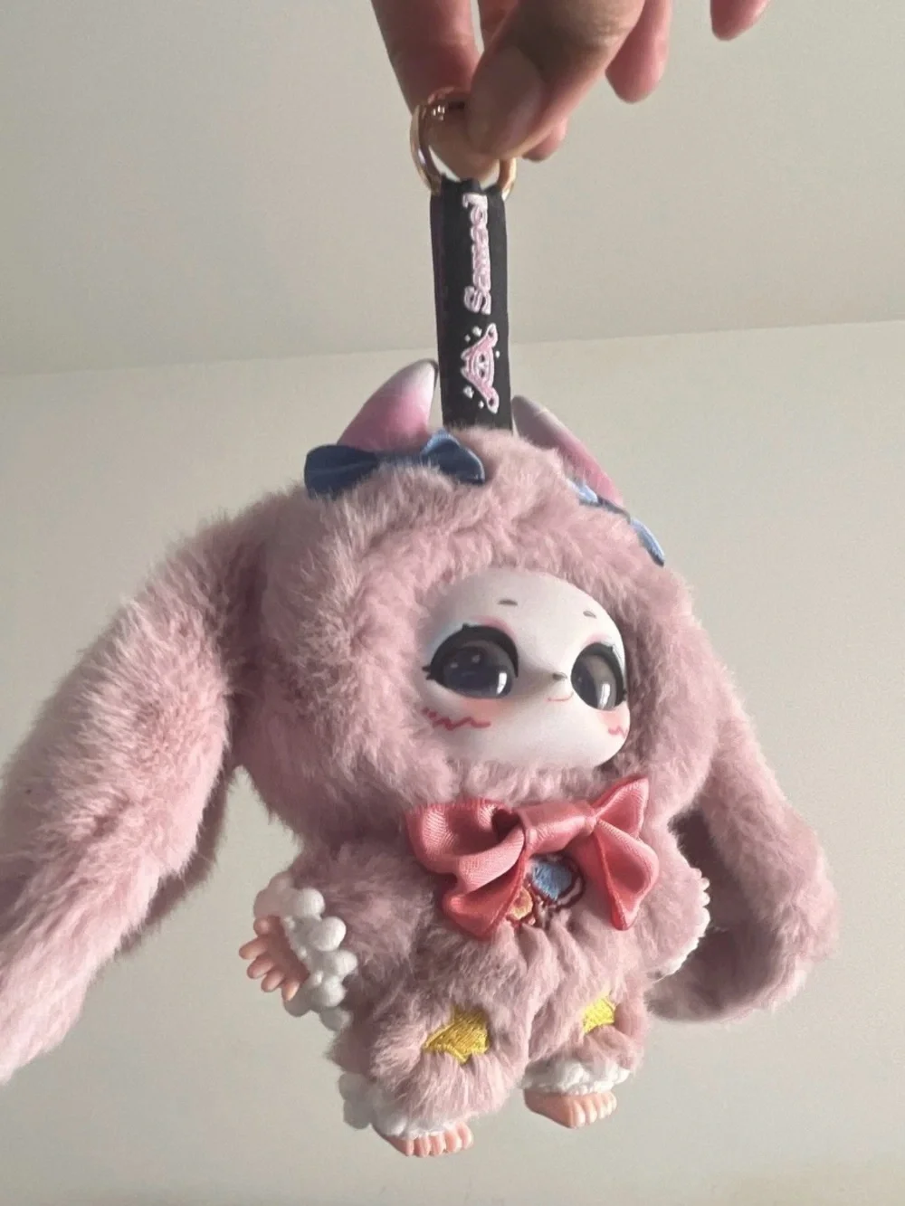 Plush Pink Horn Bunny Bag Accessory w/Little Cute Bow Tie